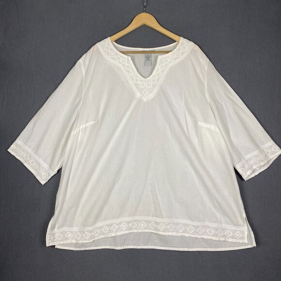 Catherines Blouse Women 0X White Embroidered Blouse Preppy Office Layering - Picture 1 of 15